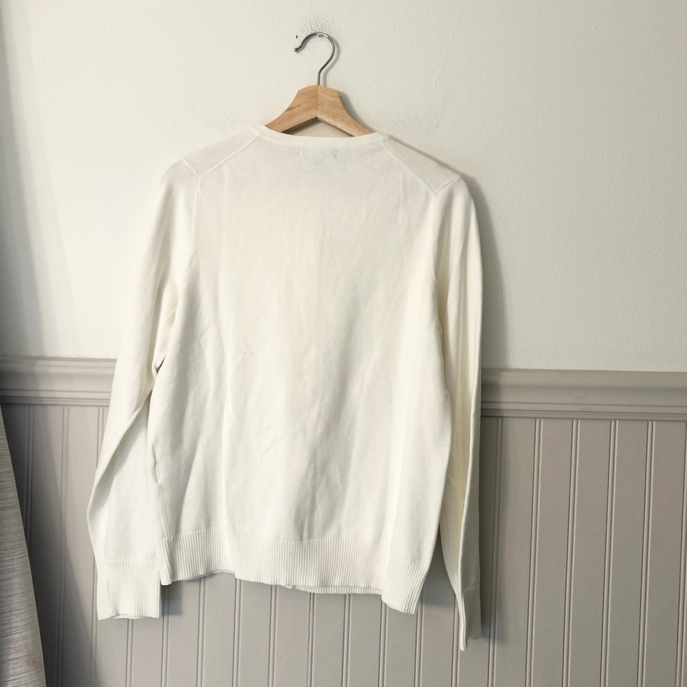 Lands' End Medium Ivory Ruffled-Front Button Cardigan - Picture 5 of 7